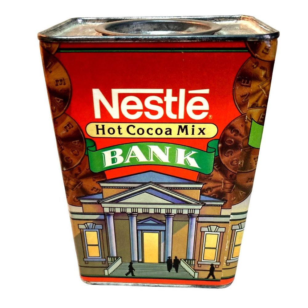 VINTAGE NESTLE HOT COCOA MIX TIN BOX PIGGY COIN BANK Collectible